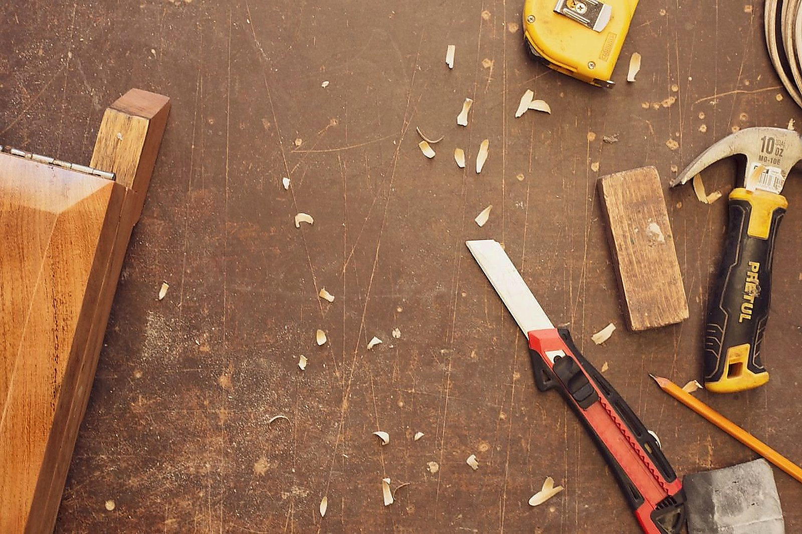 Free A collection of woodworking tools on a rustic workbench, showcasing craftsmanship in Mexico. Stock Photo